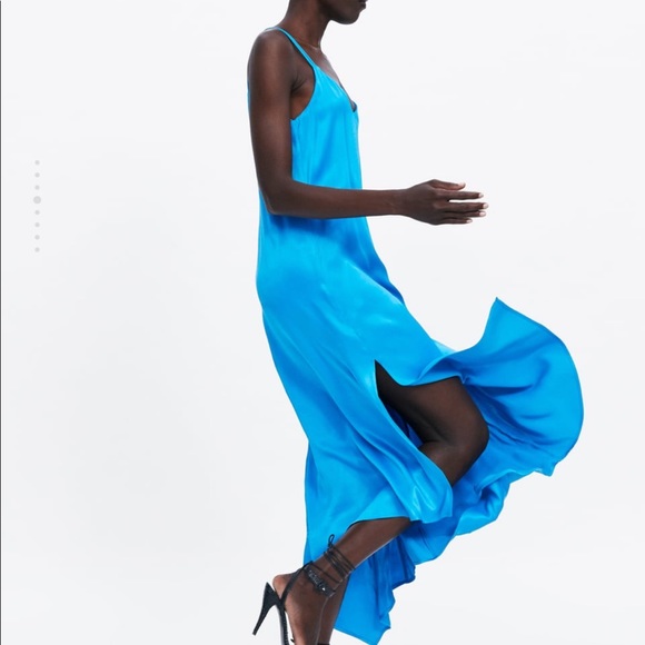 zara blue satin dress